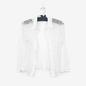 Anne Fontaine Lace Blouse Size 3 White Sheer Open Front Romantic Feminine Bridal